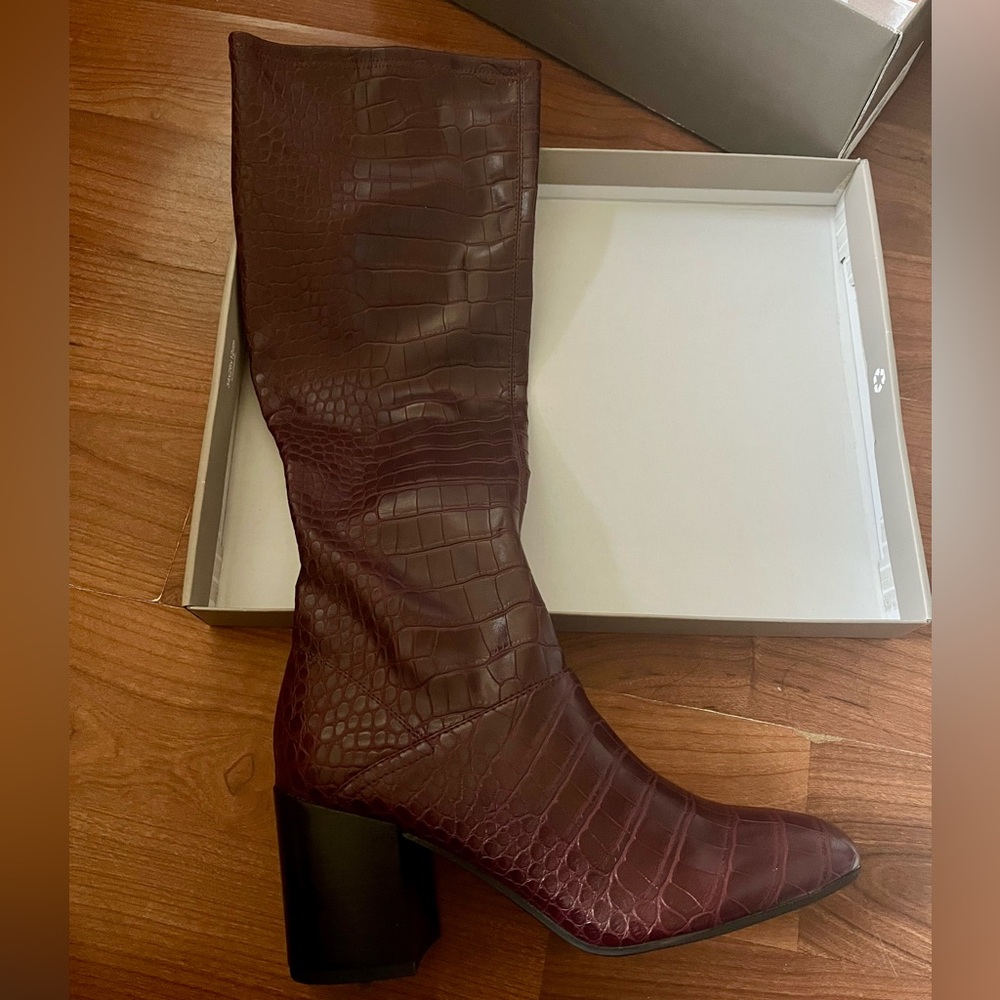 Franco Sarto Tribute Burgundy Croc-Embossed Knee-High Boots